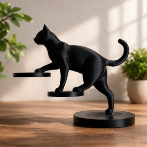 Escultura de Gato Equilibrado – Decoração Elegante e Criativa