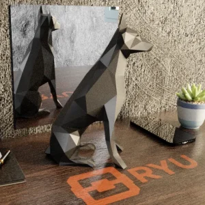Estátua Dobermann Sentado — Cor Vermelho, Tamanho Grande 20 cm