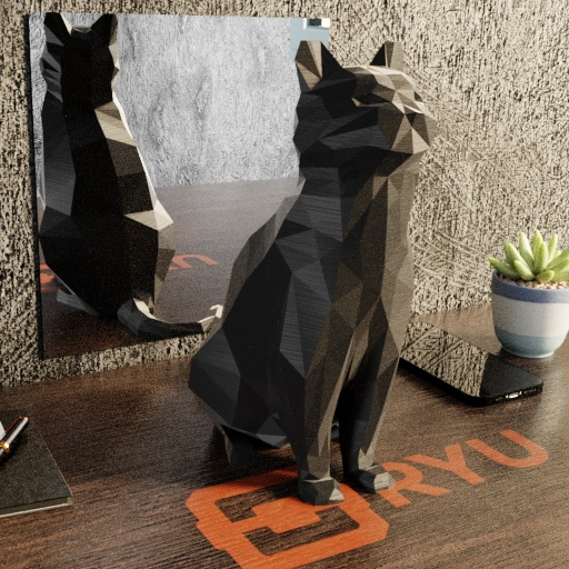 Escultura Gato Sentado Low Poly - Imagem 3