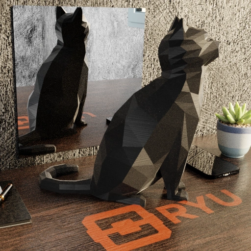 Escultura Gato Sentado Low Poly - Imagem 4