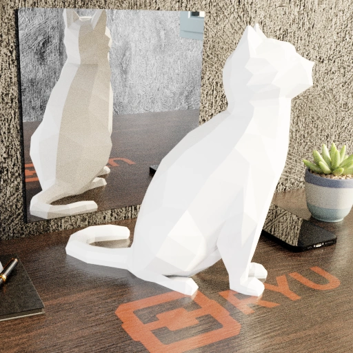 Escultura Gato Sentado Low Poly - Imagem 5
