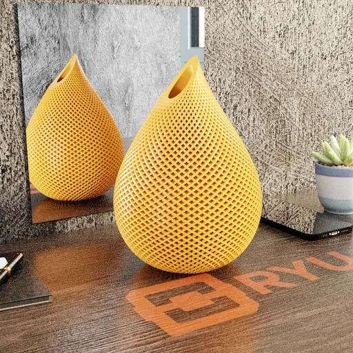 Vaso amarelo produzido em impressão 3D pela RYU