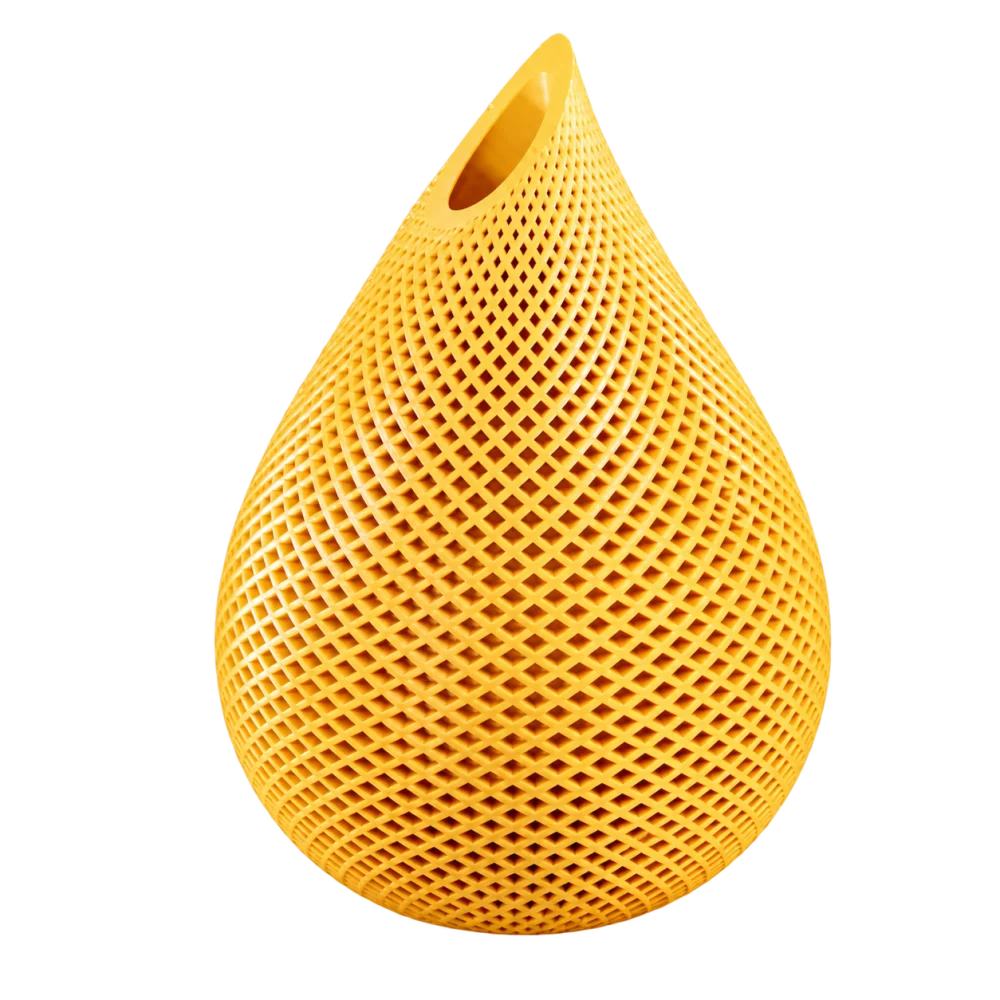 Vaso amarelo produzido em impressão 3D pela RYU